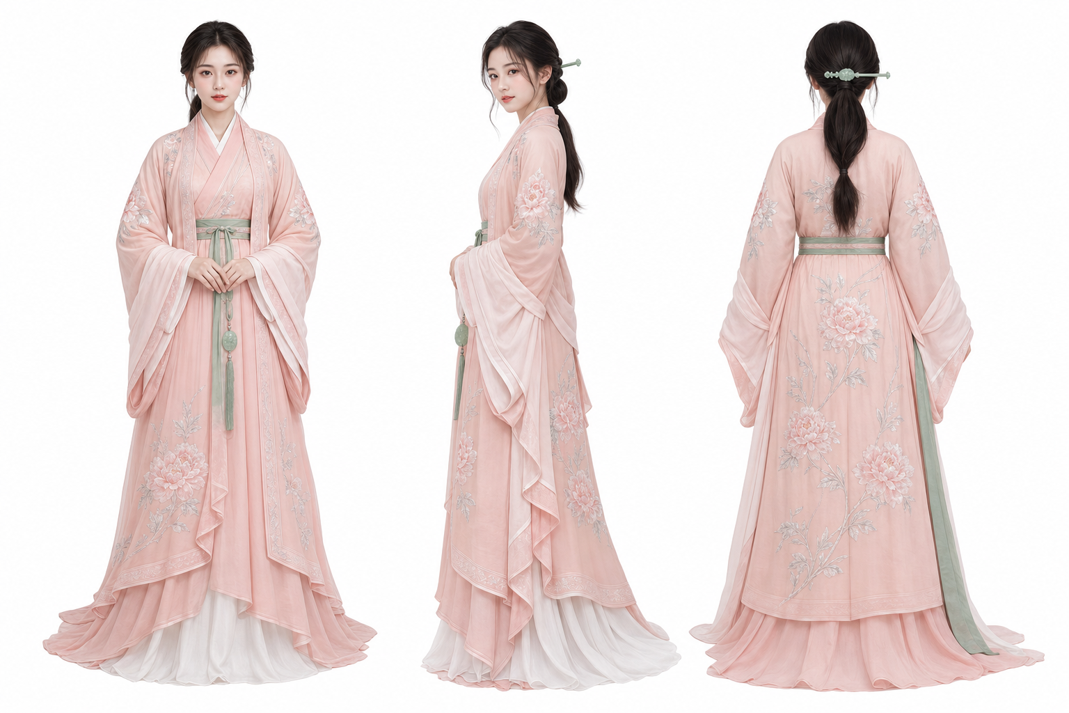 趙雁回 · 服裝全身三視圖（D 桃粉）